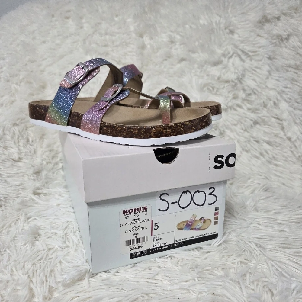 SO Youth Big Girl's Elisha Rainbow Slip on Thong Sandals Size 5